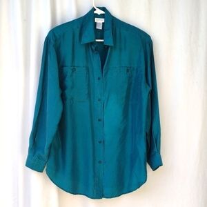 Vintage Karnold Teal Silk Short Sleeve Shirt S